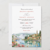 Illustrated Lake Como Italy Modern QR Code Wedding Kaart (Voorkant)