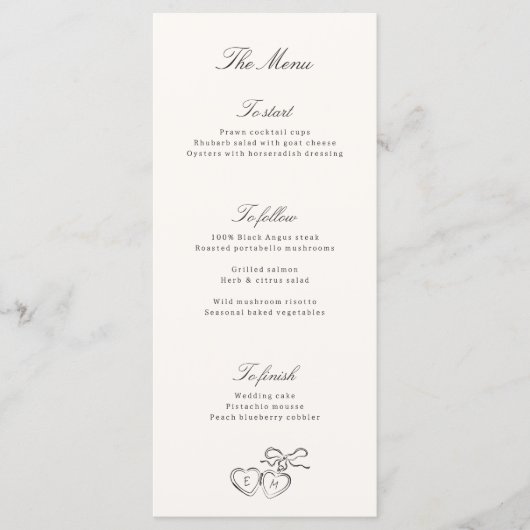 Illustrated Locket Whimsical Wedding Menu (Devant)