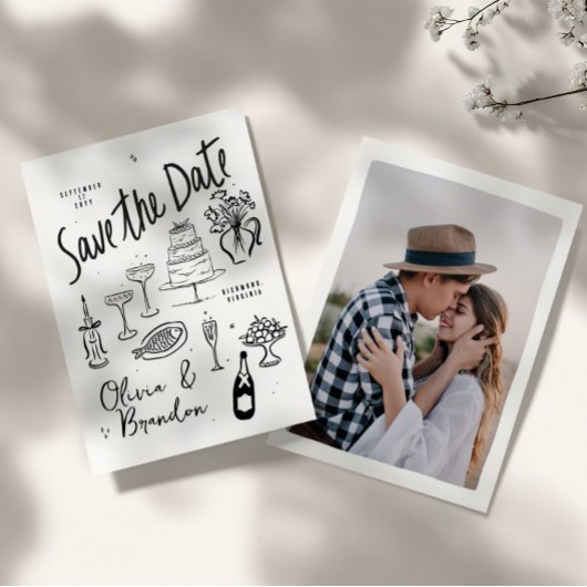 Illustrated Whimsical Hand-Drawn Wedding Save The Date