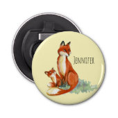 Illustratie Baby Fox Cute Waterverf bij moeder en  Button Flesopener (Voorkant)