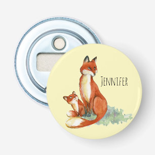 Illustratie Baby Fox Cute Waterverf bij moeder en  Button Flesopener