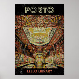 Illustratie bibliotheek Porto Lello Portugal Poster
