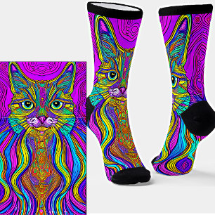Illustratie blauwe en gele kat van kat-lijn op Paa Sokken