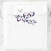  illustratie, blauwe vlinders vierkante sticker (Tas)