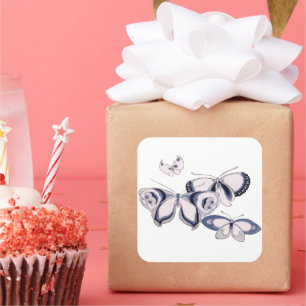 illustratie, blauwe vlinders vierkante sticker