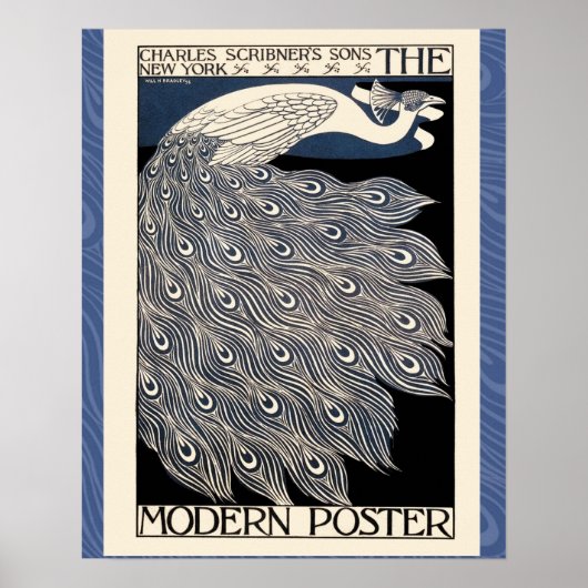  illustratie blauwe vogel poster (Voorkant)