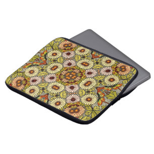 illustratie bloemen vlinderpatroon laptop sleeve