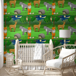 Illustratie Bos Dieren Vos Wolf Deer Behang