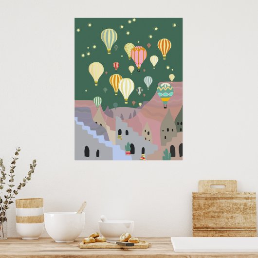 Illustratie Cappadocia | Kapadokya Balloon Night Poster (Keuken)