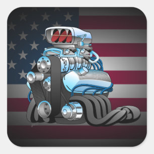 Illustratie Cartoon Hotrod Racing Car Engine Vierkante Sticker