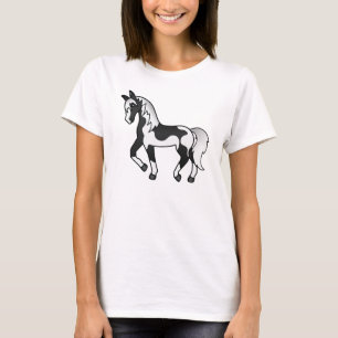 Illustratie Cartoon zwarte pinto Trotting Horse T-shirt