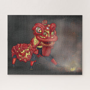 Illustratie Chinese Lion Dancers Firecracker Legpuzzel
