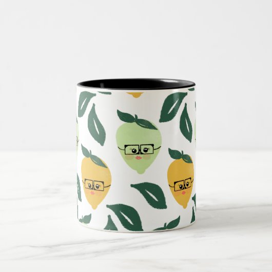 Illustratie Citrus en Limoen Citrus Cartoon Tweekleurige Koffiemok (Center)