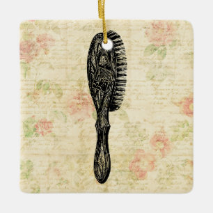 Illustratie Classic Womens Hair Brush Floral Art Keramisch Ornament
