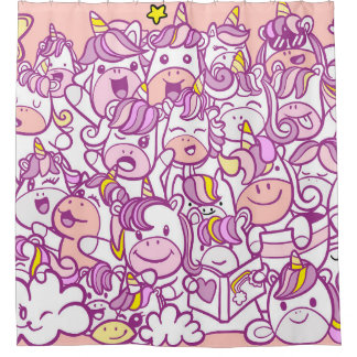 Illustratie, Cute unicorn en pony met Douchegordijn