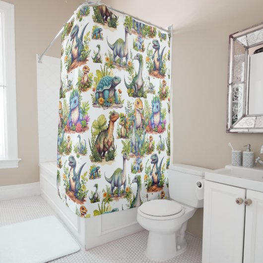 Illustratie Dinosaur Douchegordijn (In situ)