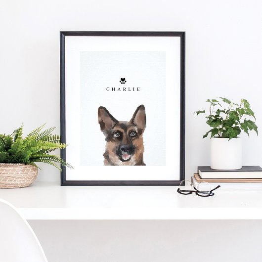 Illustratie Duitse Waterverf Shepherd: Dog's Name Poster