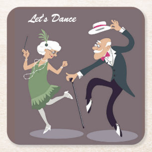 Illustratie Elder Couple Dancing Vierkante Kartonnen Onderzetter