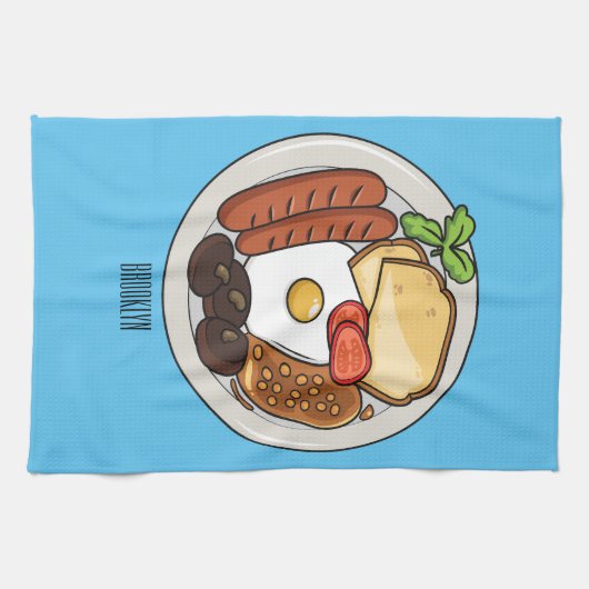 illustratie Engelse ontbijtcartoon Theedoek (Horizontaal)