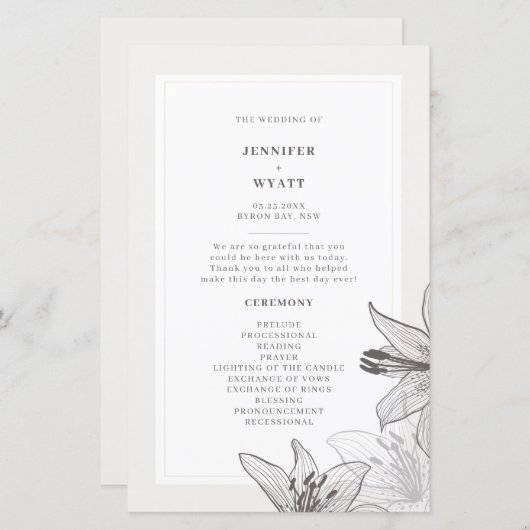 Illustratie Floral Lilies Wedding Programs (Voorkant / Achterkant)