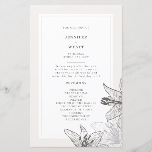 Illustratie Floral Lilies Wedding Programs (Voorkant)