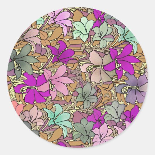 illustratie Floral Pattern Ronde Sticker (Voorkant)
