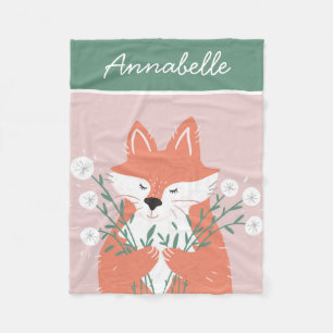 Illustratie Fox Smelling Flowers Gepersonaliseerd Fleece Deken