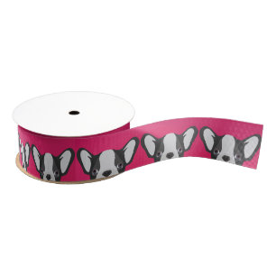 Illustratie Franse Bulldog met roze achtergrond Grosgrain Lint