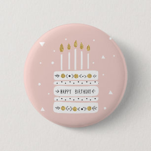 Illustratie Glitter Gold Pastel Birthday Cake Ronde Button 5,7 Cm
