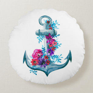 Illustratie hedendaagse Floral Waterverf Anchor Rond Kussen