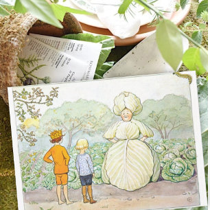  illustratie in de tuin Elsa Beskow Notitiekaartje
