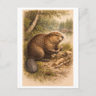 Illustratie in vintage stijl van bever briefkaart