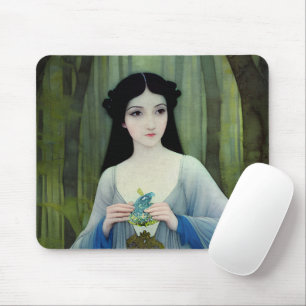 Illustratie inktwas van een mooie vrouw in Bossen Muismat