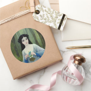 Illustratie inktwas van een mooie vrouw in Bossen Ronde Sticker