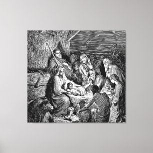 Illustratie kerstfeestscène canvas afdruk
