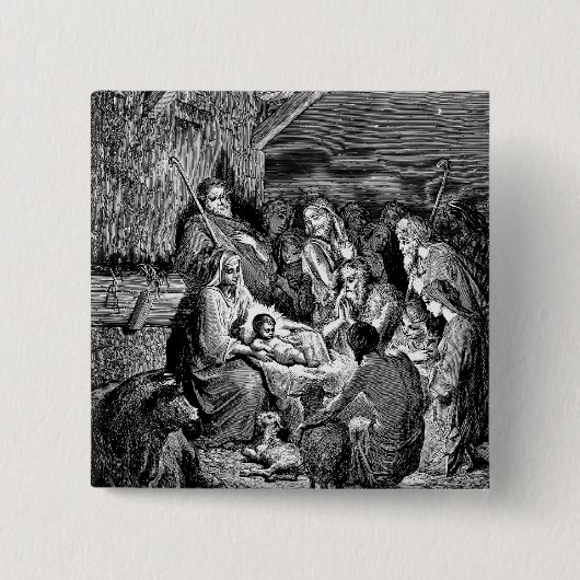 Illustratie kerstfeestscène vierkante button 5,1 cm (Voorkant)