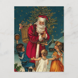 illustratie Kerstman en kinderen Feestdagenkaart