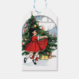  illustratie kerstmeisje cadeaulabel