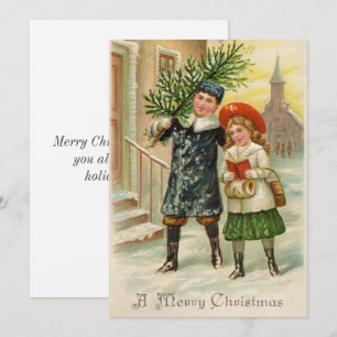 Illustratie kinderen kerstkaart vintage