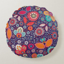 Illustratie kleurrijke kunst Natuur Floral Pattern Rond Kussen