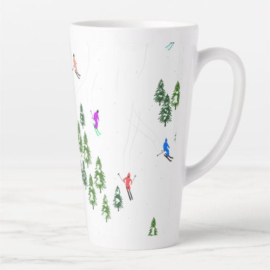 Illustratie kleurrijke Retro Alpiene Skiers Latte Mok (Rechts)