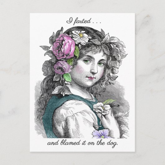 illustratie meisje scheten grappig briefkaart (Voorkant)