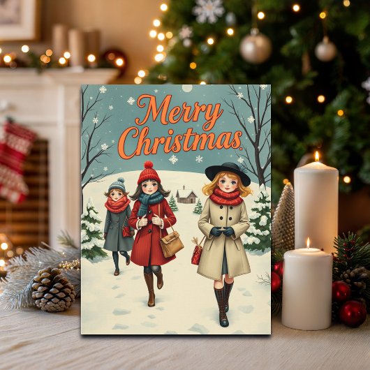 illustratie Mensen die naar de kerk gaan Feestdagenkaart