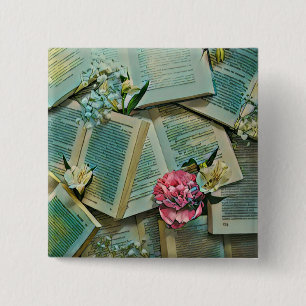 Illustratie met boekenliefhebber vierkante button 5,1 cm