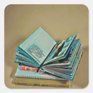 Illustratie met boekenliefhebber vierkante sticker