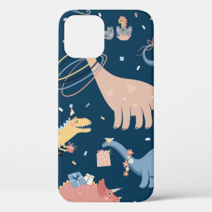 illustratie met dino's verjaardagsfeest. S iPhone 12 Hoesje