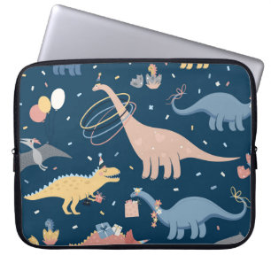 illustratie met dino's verjaardagsfeest. S Laptop Sleeve