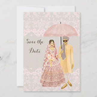 Illustratie met een Indiase paraplu met roze parap Save The Date