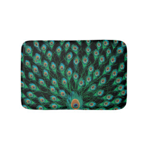 Illustratie met Peacock-veren op zwart Badmat