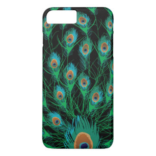 Illustratie met Peacock-veren op zwart iPhone 8 Plus / 7 Plus Hoesje